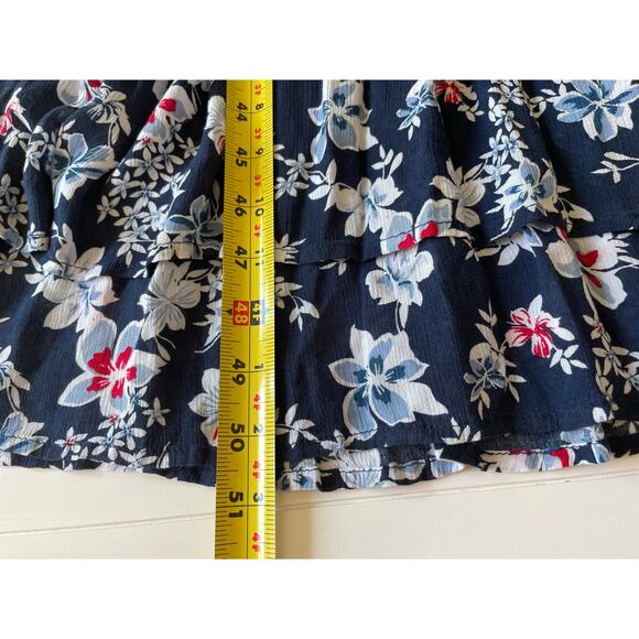 J. Jill Floral Maxi Dress Tiered V-Neck Short Flutter Sleeves Pockets Sz LP Blue - Picture 13 of 13